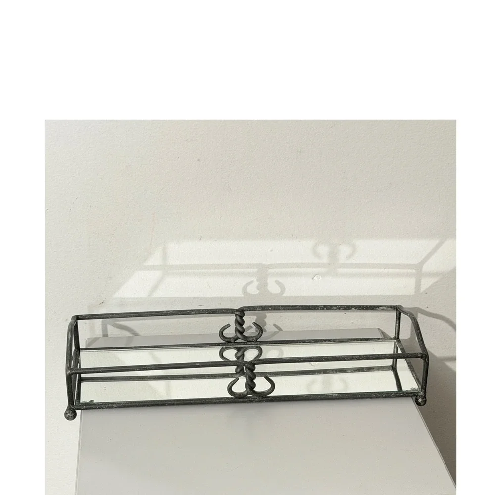 Vintage  Mirrored Vanity Tray Home Decor  Gray Rustic Metal Scrollwork